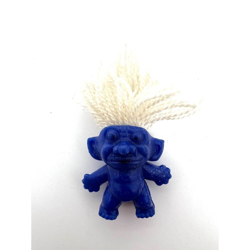 Vintage Miniature Blue Troll Doll White Hair Dark Eyes